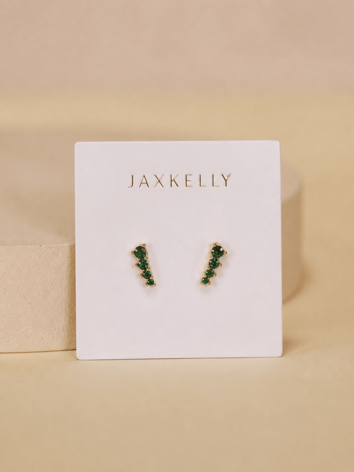 JaxKelly Fashion Mini Crawler - Emerald CZ - Gold Earrings