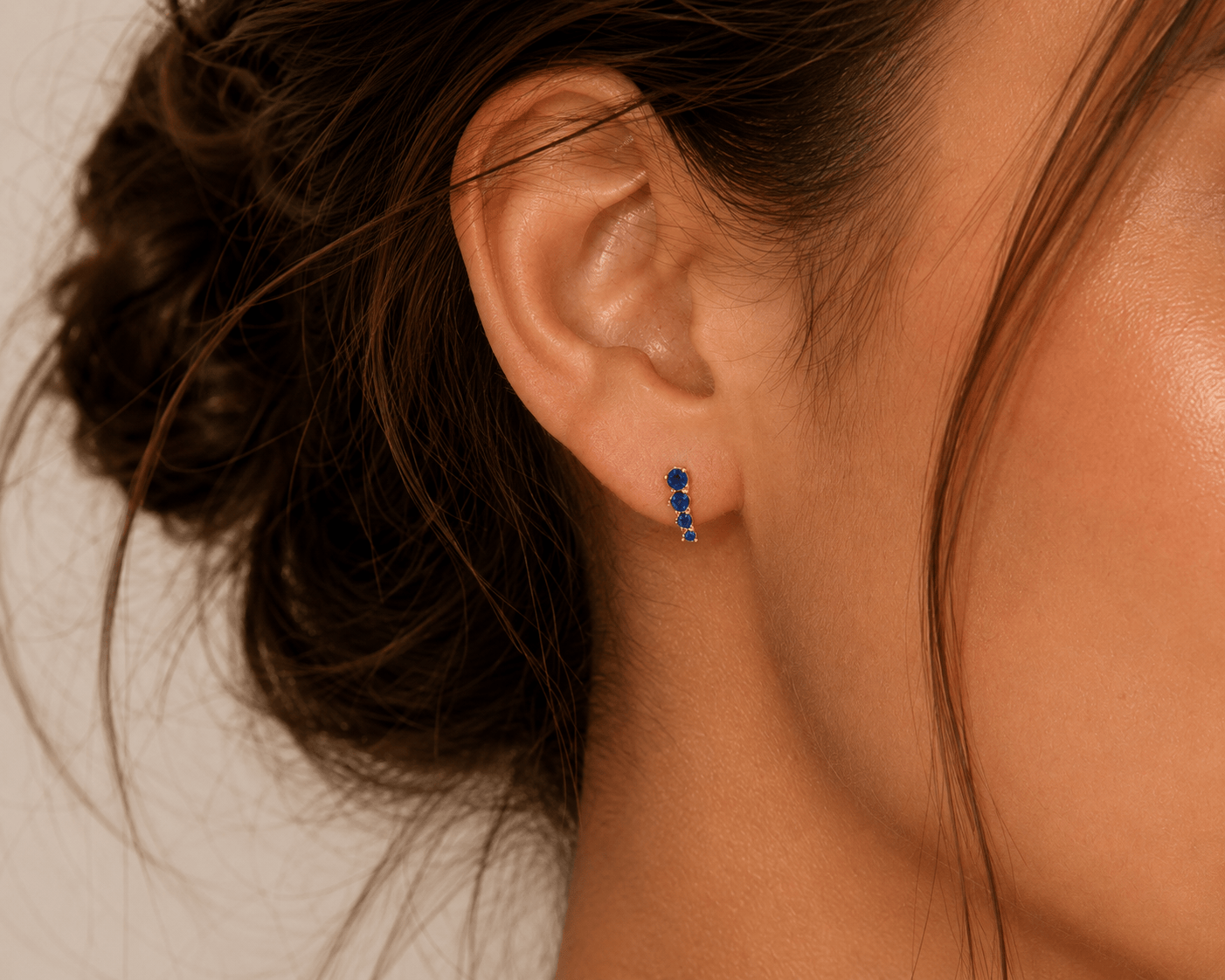 JaxKelly Fashion Mini Crawler - Sapphire CZ - Gold Earrings
