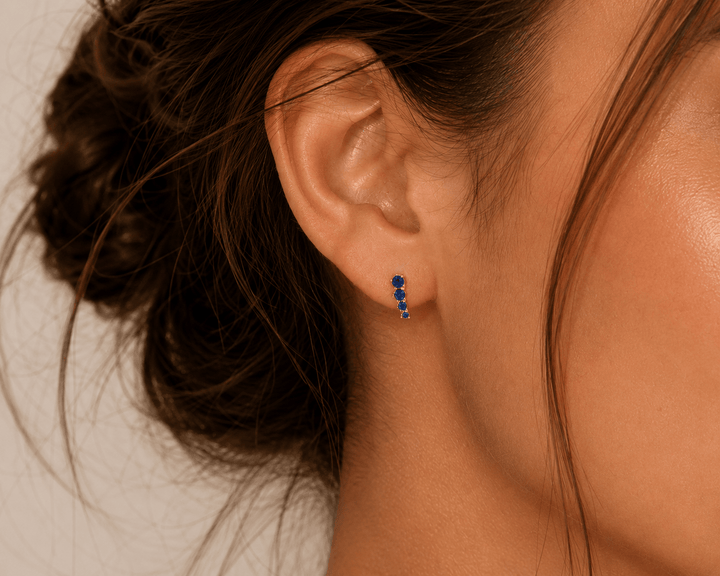 JaxKelly Fashion Mini Crawler - Sapphire CZ - Gold Earrings