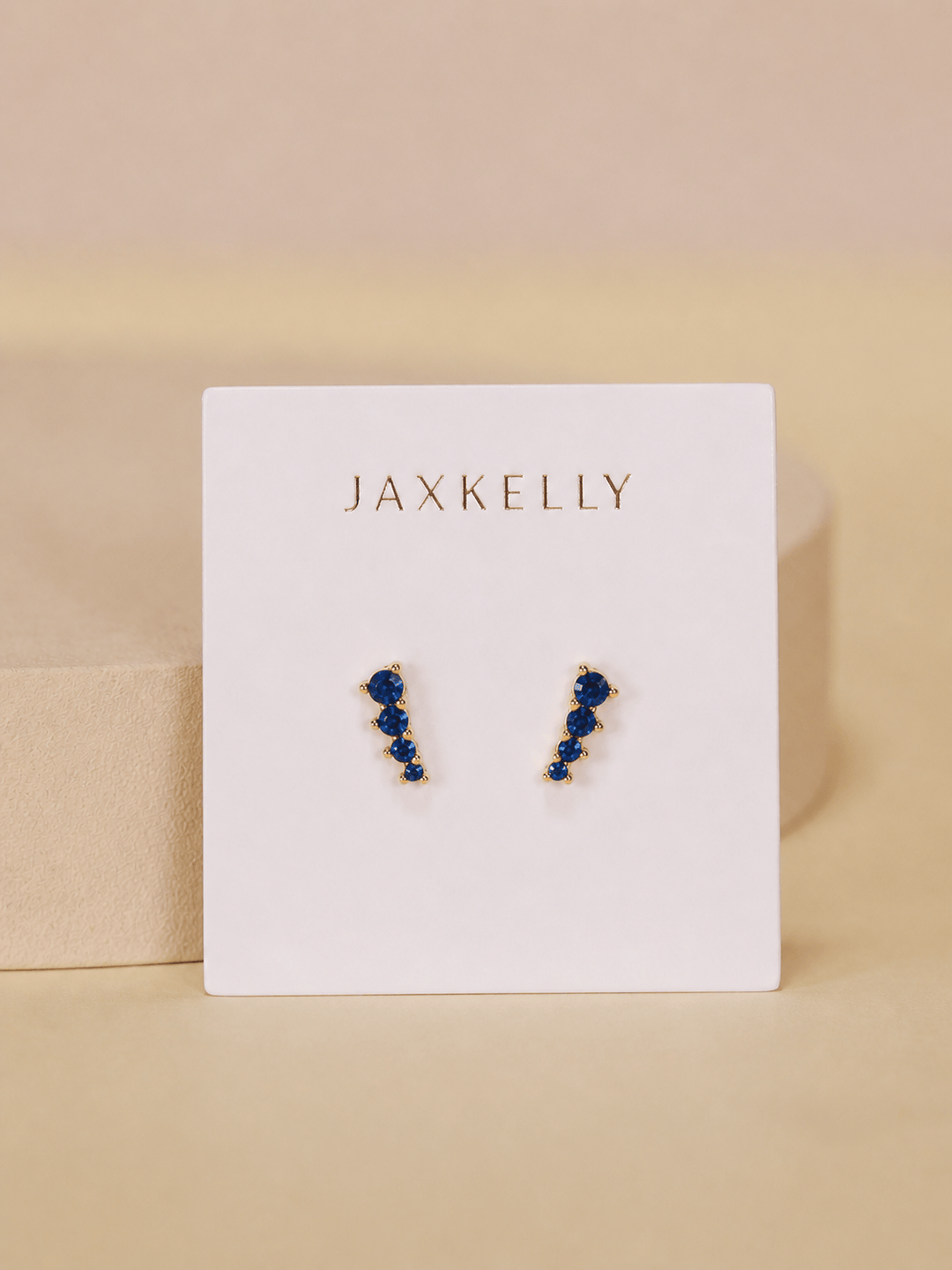 JaxKelly Fashion Mini Crawler - Sapphire CZ - Gold Earrings