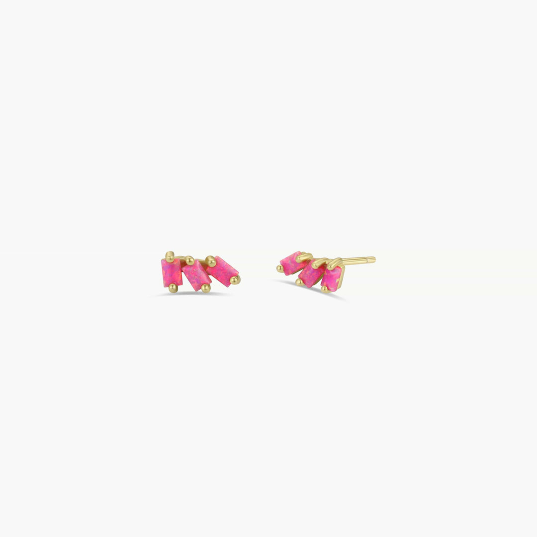 JaxKelly Fashion Offset Trio - Pink Opal - Gold Earrings