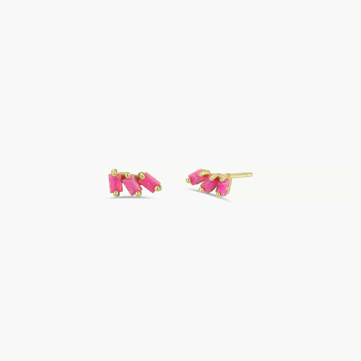 JaxKelly Fashion Offset Trio - Pink Opal - Gold Earrings