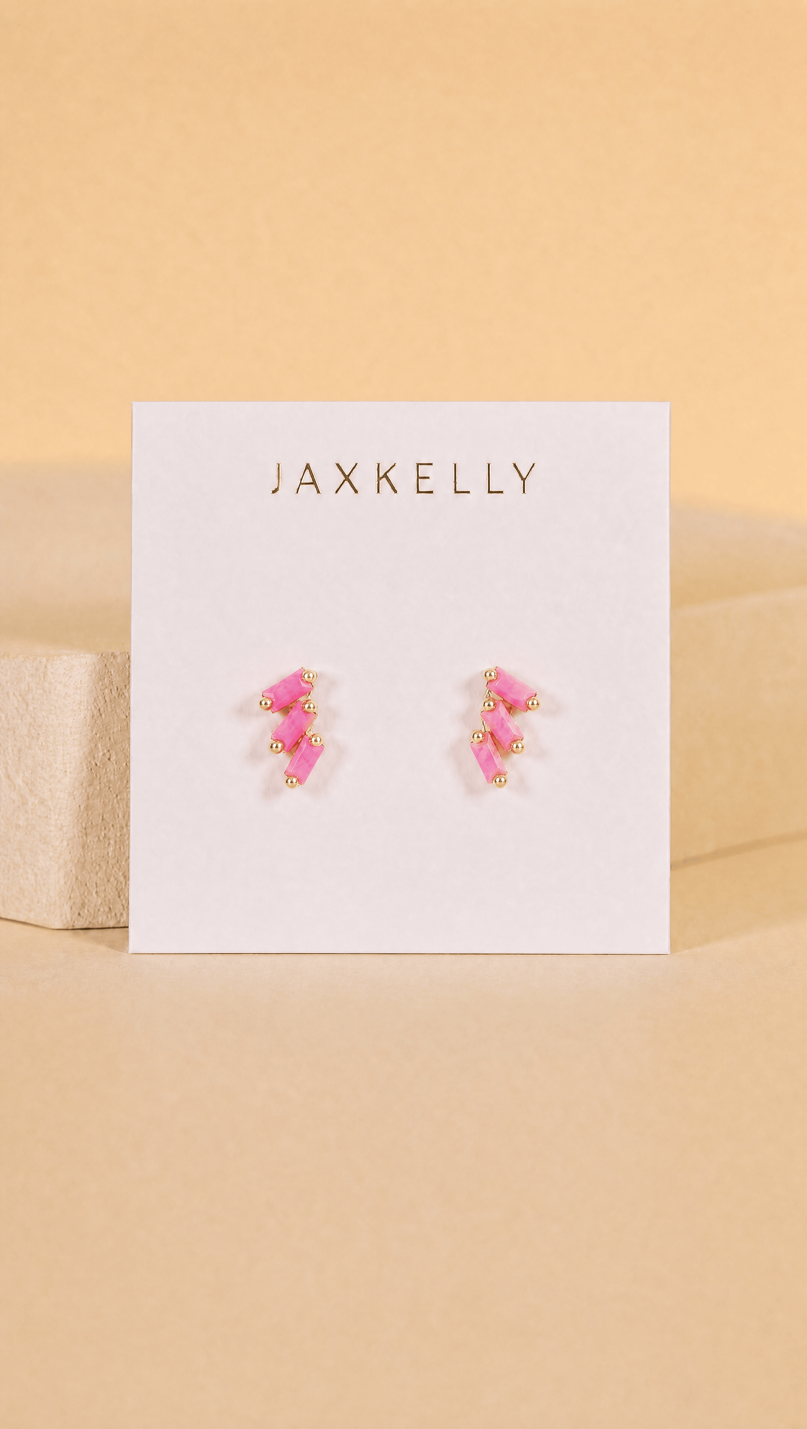 JaxKelly Fashion Offset Trio - Pink Opal - Gold Earrings