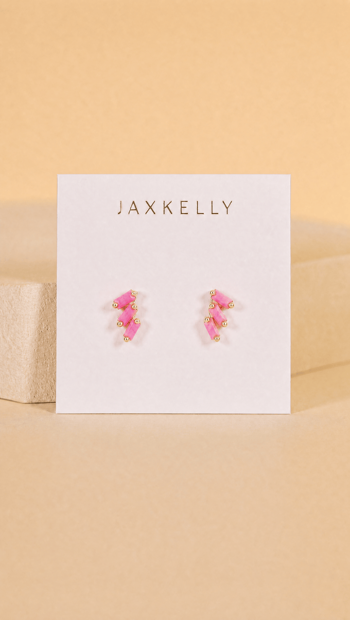 JaxKelly Fashion Offset Trio - Pink Opal - Gold Earrings
