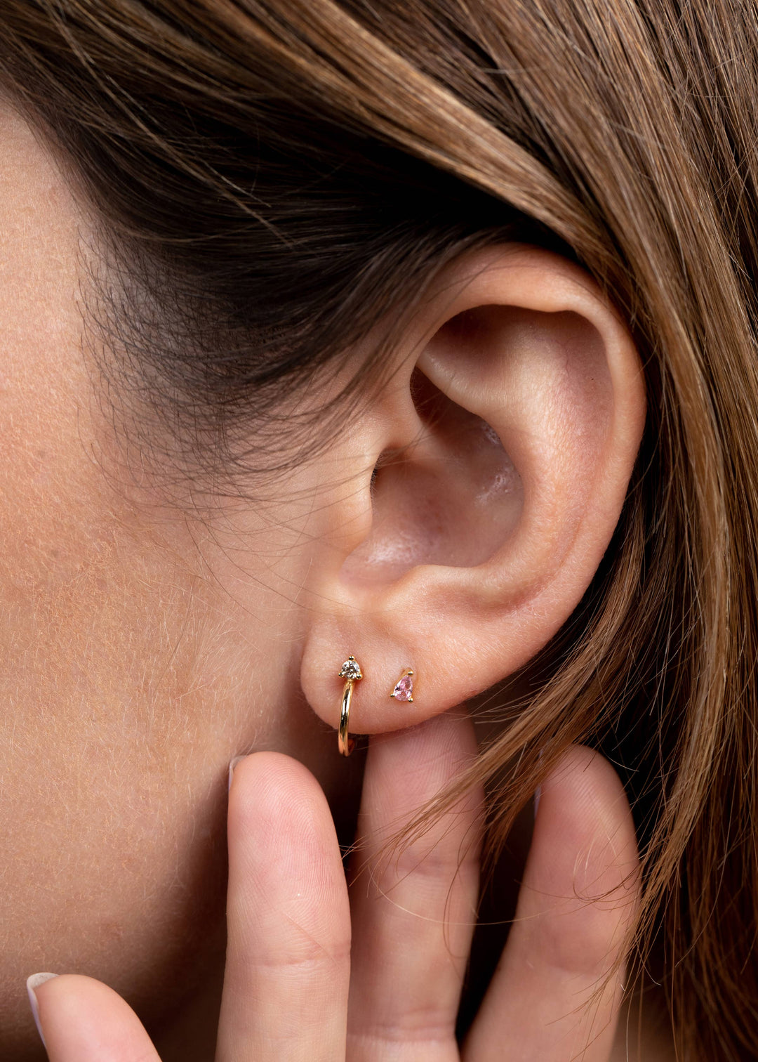 JaxKelly Fashion Open Mini Hoop - Champagne CZ - Gold Earrings