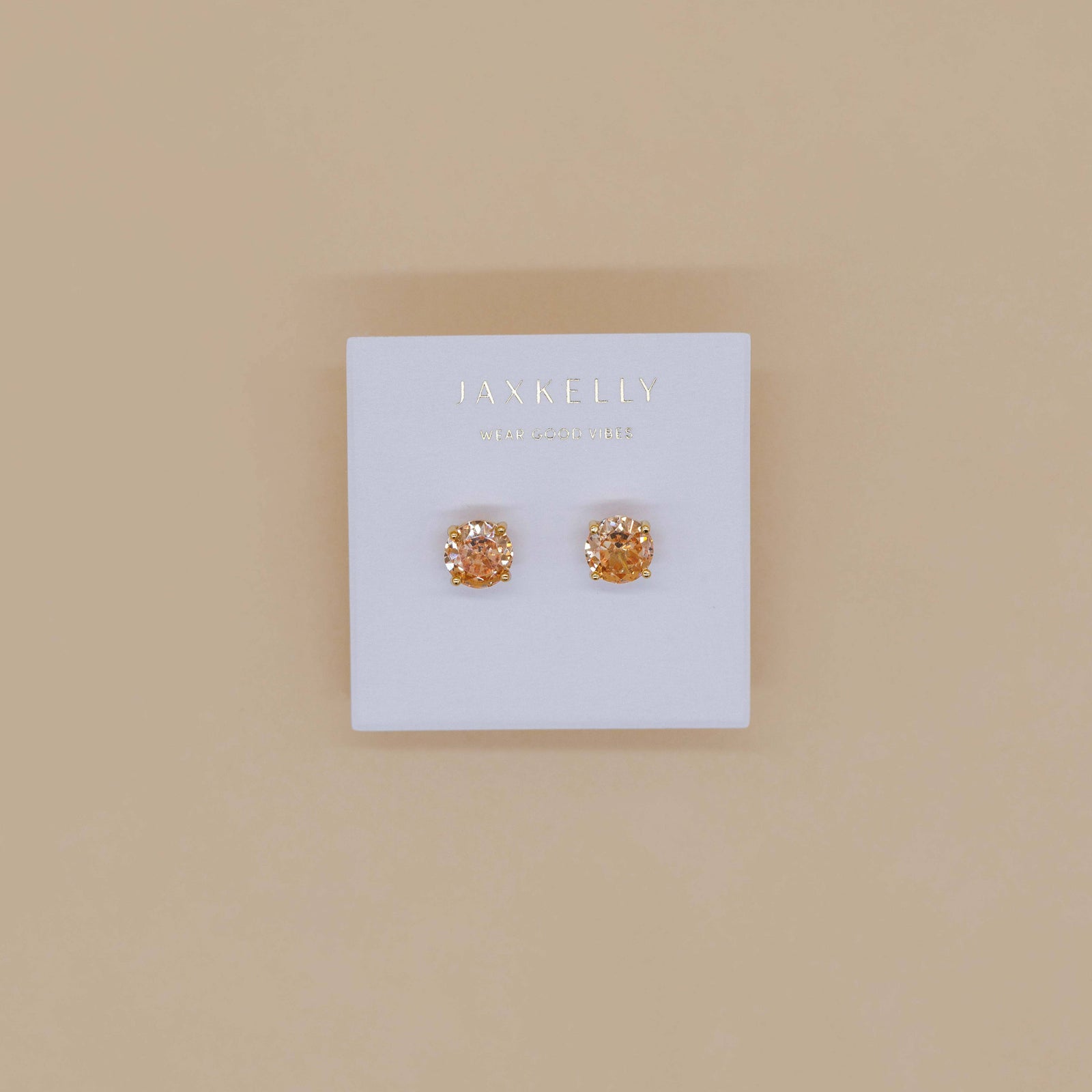 JaxKelly Fashion Round CZ - Champagne - Gold Earrings
