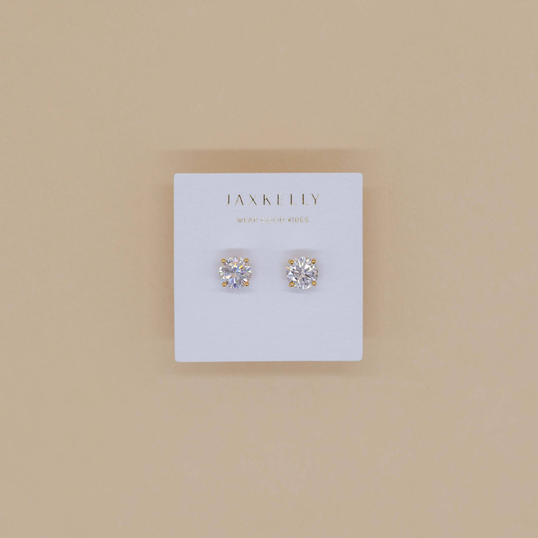 JaxKelly Fashion Round CZ - Clear - Gold Earrings