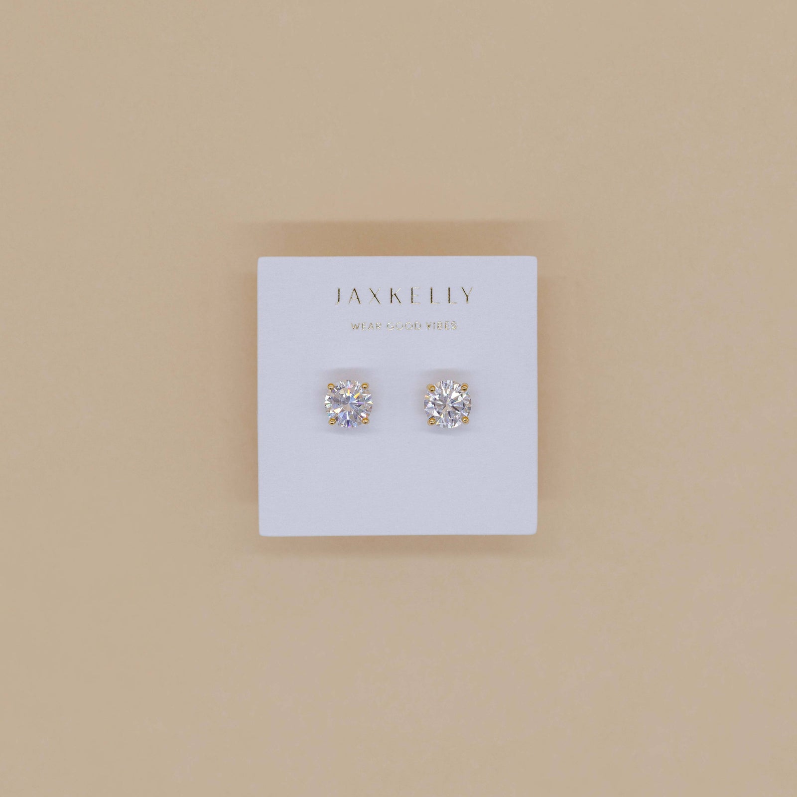 JaxKelly Fashion Round CZ - Clear - Gold Earrings