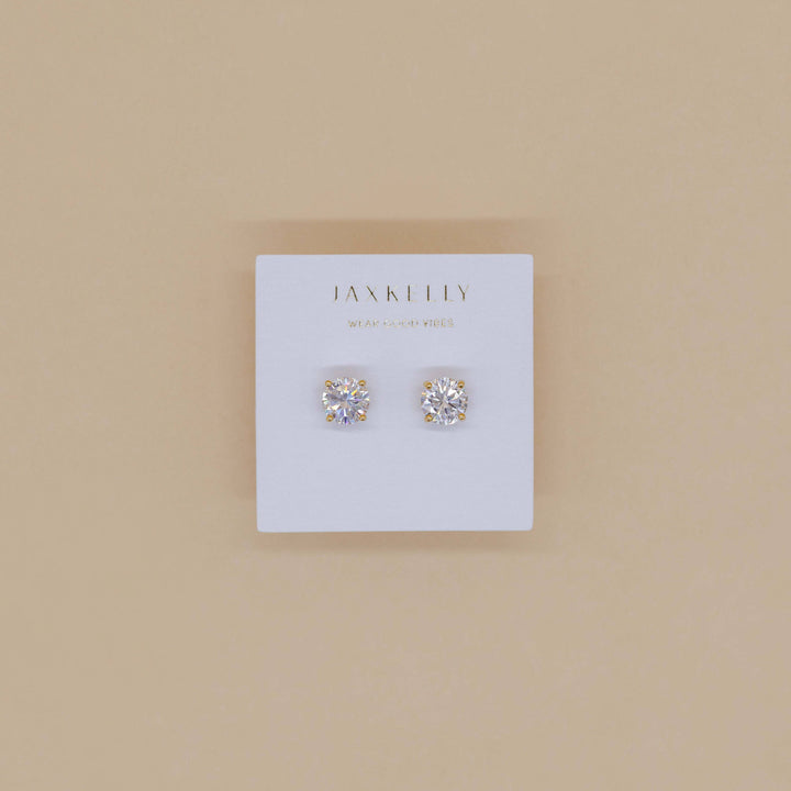JaxKelly Fashion Round CZ - Clear - Gold Earrings