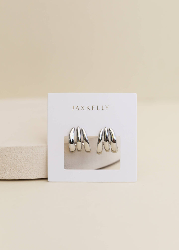 JaxKelly Fashion Silver Three Hoop Huggie - Earring