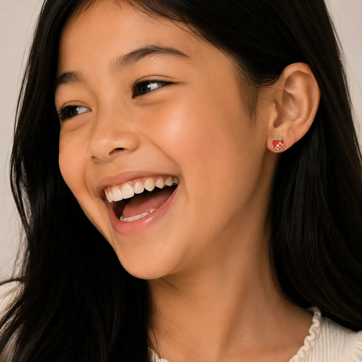 JaxKelly Fashion Strawberry Enamel Flat Back Kids Earrings