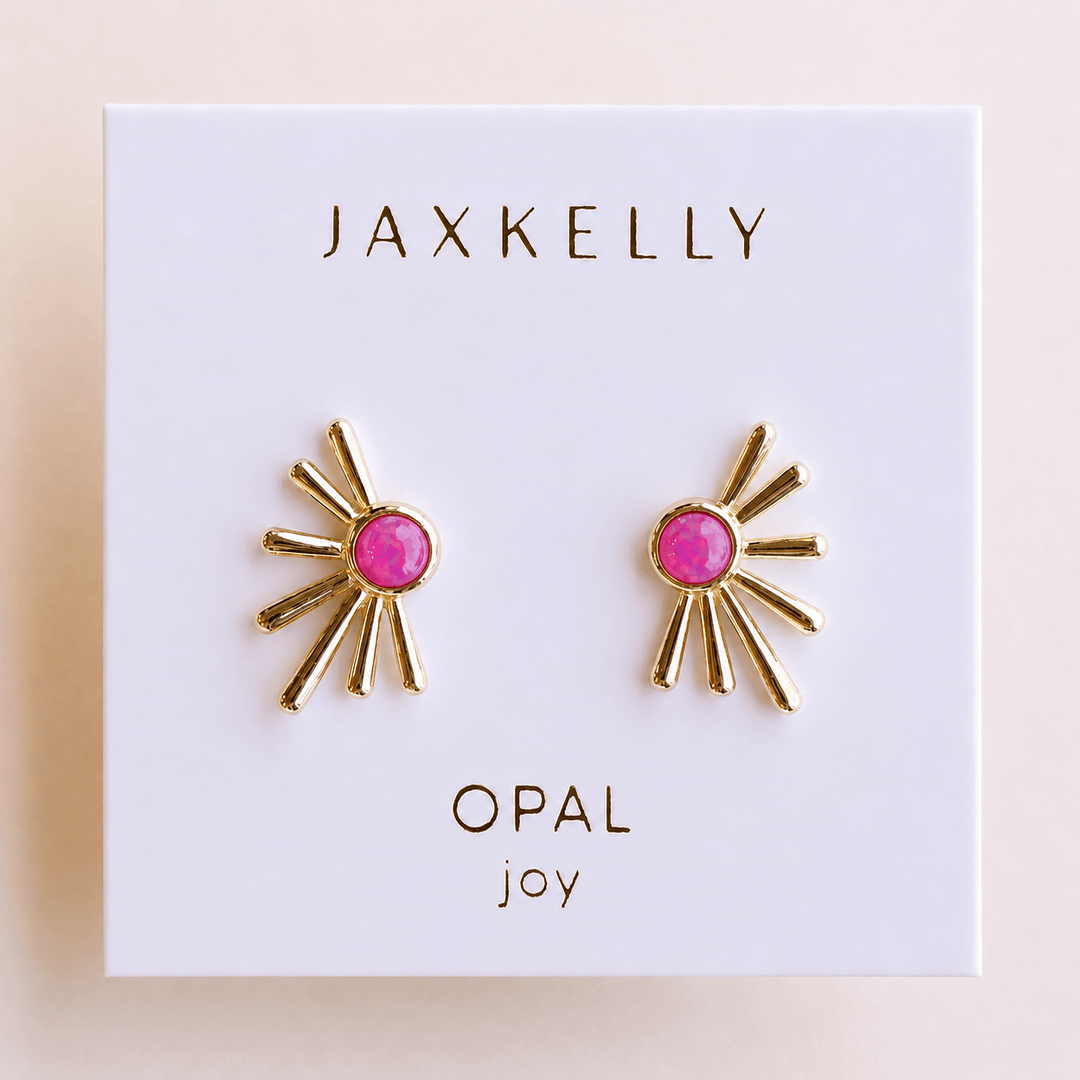 JaxKelly Fashion Sun Ray - Pink Opal - Gold Earrings