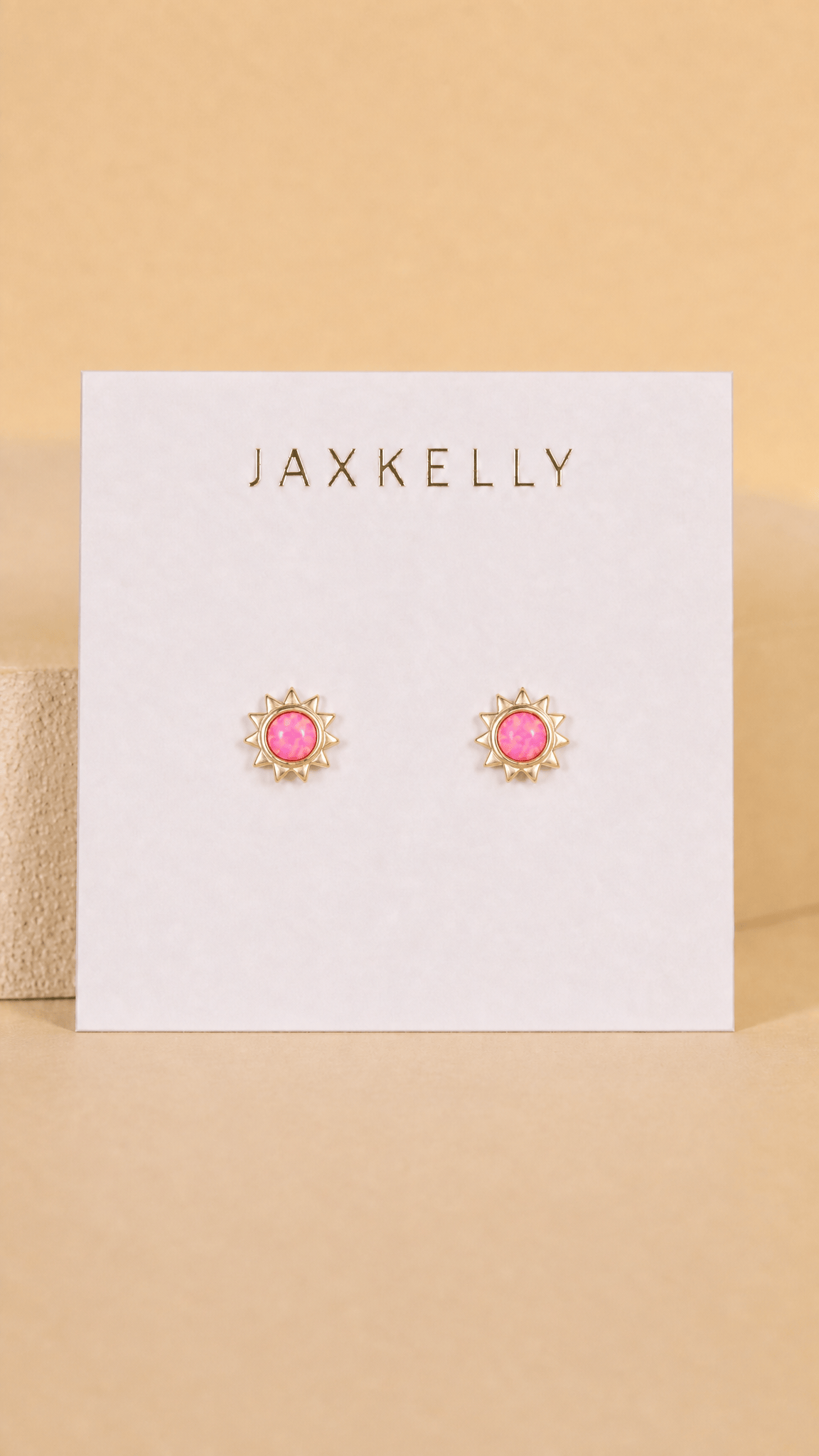 JaxKelly Fashion Sun Stud - Pink Opal - Gold Earrings