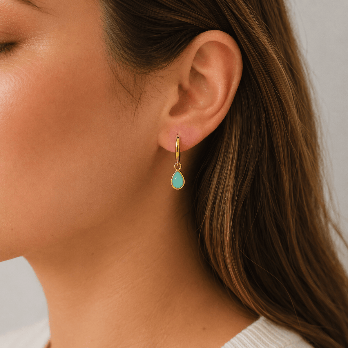 JaxKelly Fashion Teardrop Charm Hoop - Amazonite