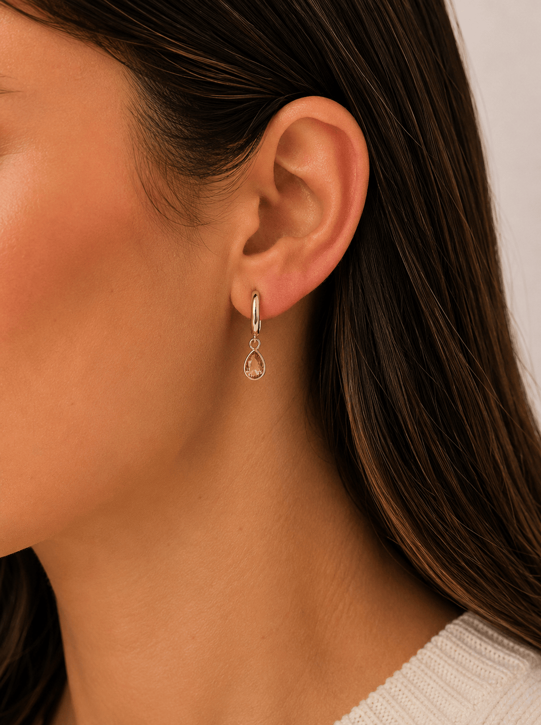 JaxKelly Fashion Teardrop Charm Hoop - Champagne CZ