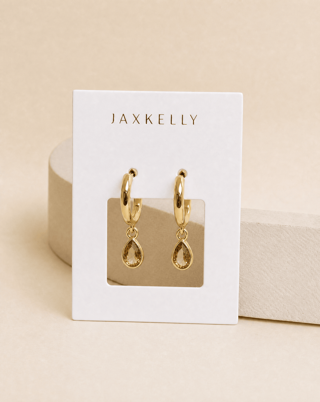 JaxKelly Fashion Teardrop Charm Hoop - Champagne CZ