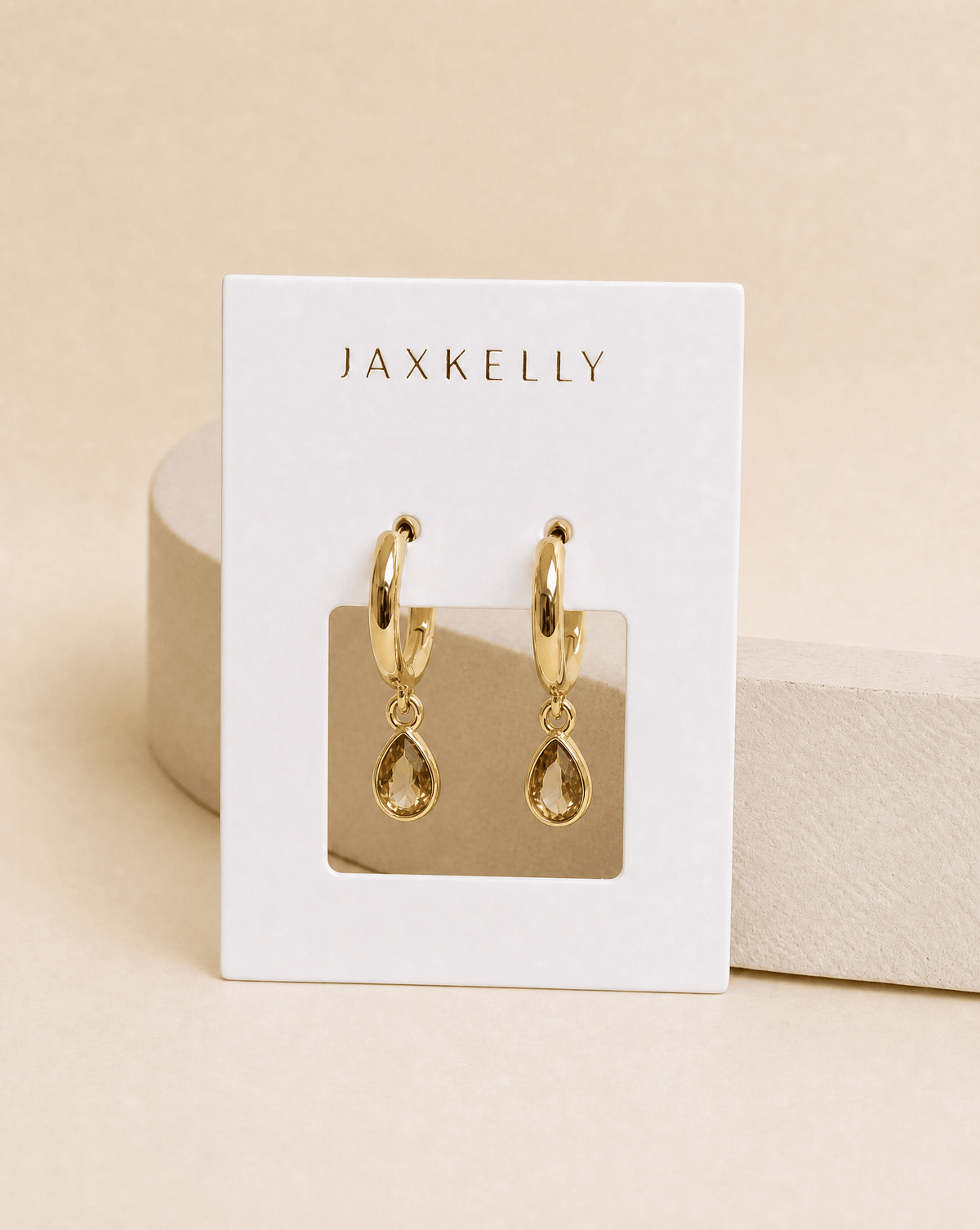 JaxKelly Fashion Teardrop Charm Hoop - Champagne CZ