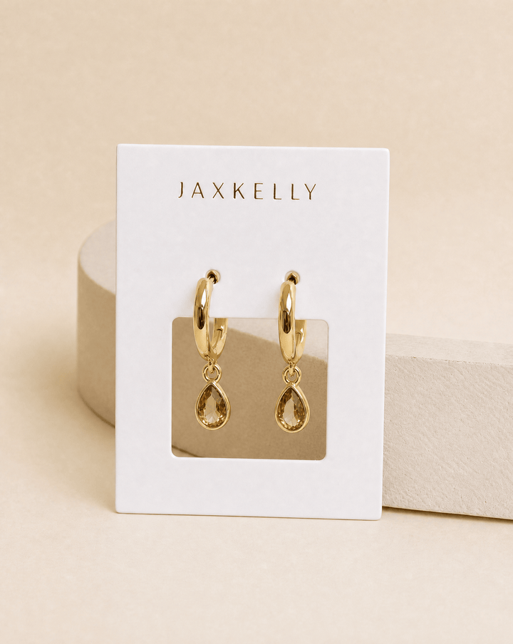 JaxKelly Fashion Teardrop Charm Hoop - Champagne CZ