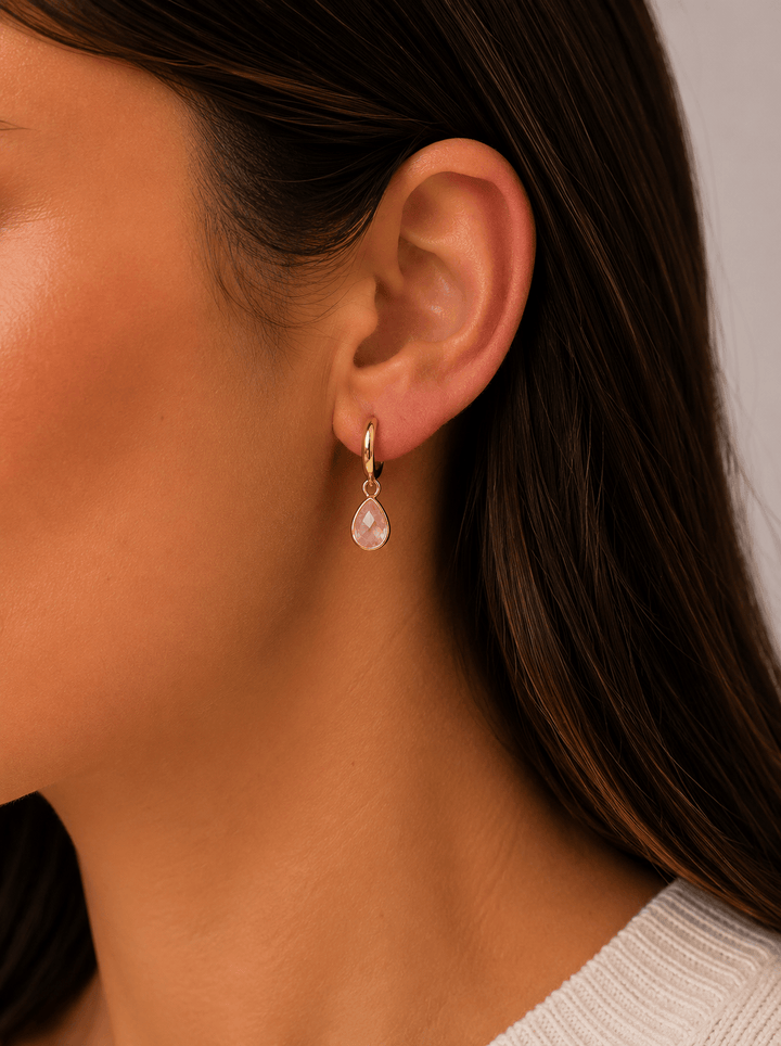 JaxKelly Fashion Teardrop Charm Hoop - Rose Quartz