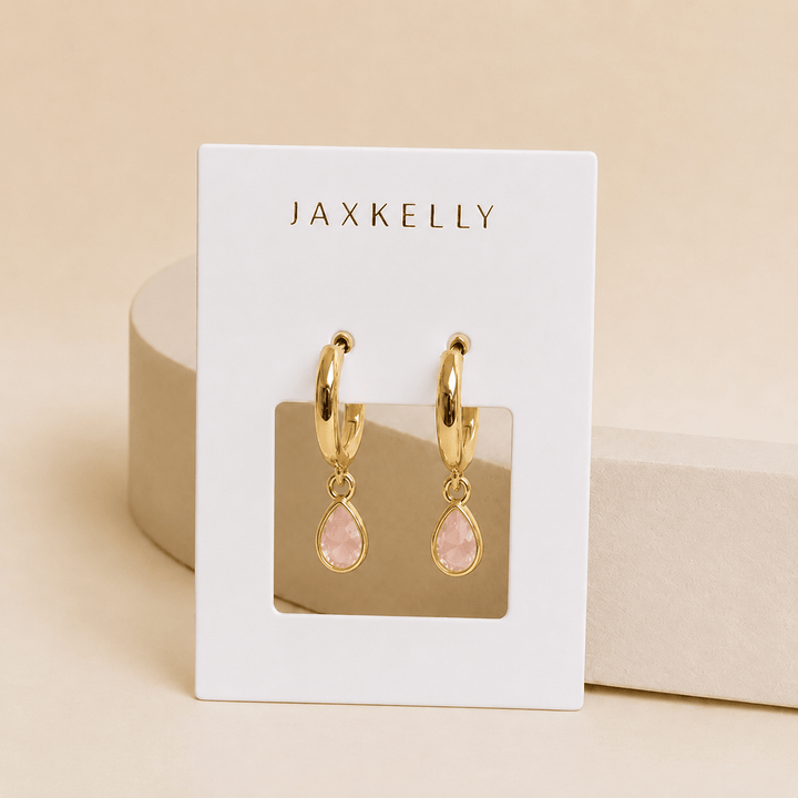 JaxKelly Fashion Teardrop Charm Hoop - Rose Quartz