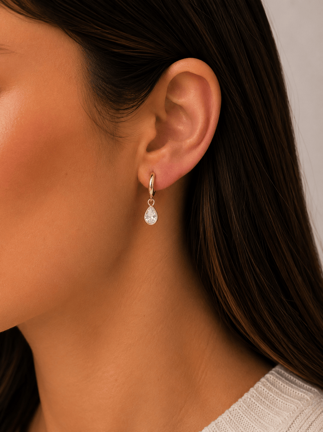 JaxKelly Fashion Teardrop Charm Hoop - White CZ