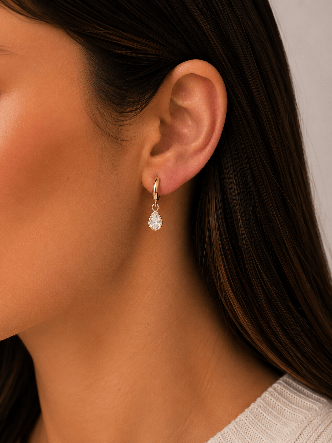 JaxKelly Fashion Teardrop Charm Hoop - White CZ