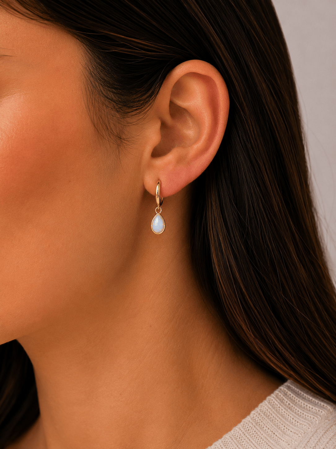 JaxKelly Fashion Teardrop Charm Hoop - White Opal