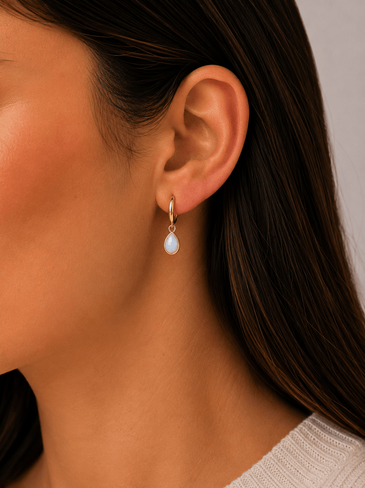 JaxKelly Fashion Teardrop Charm Hoop - White Opal