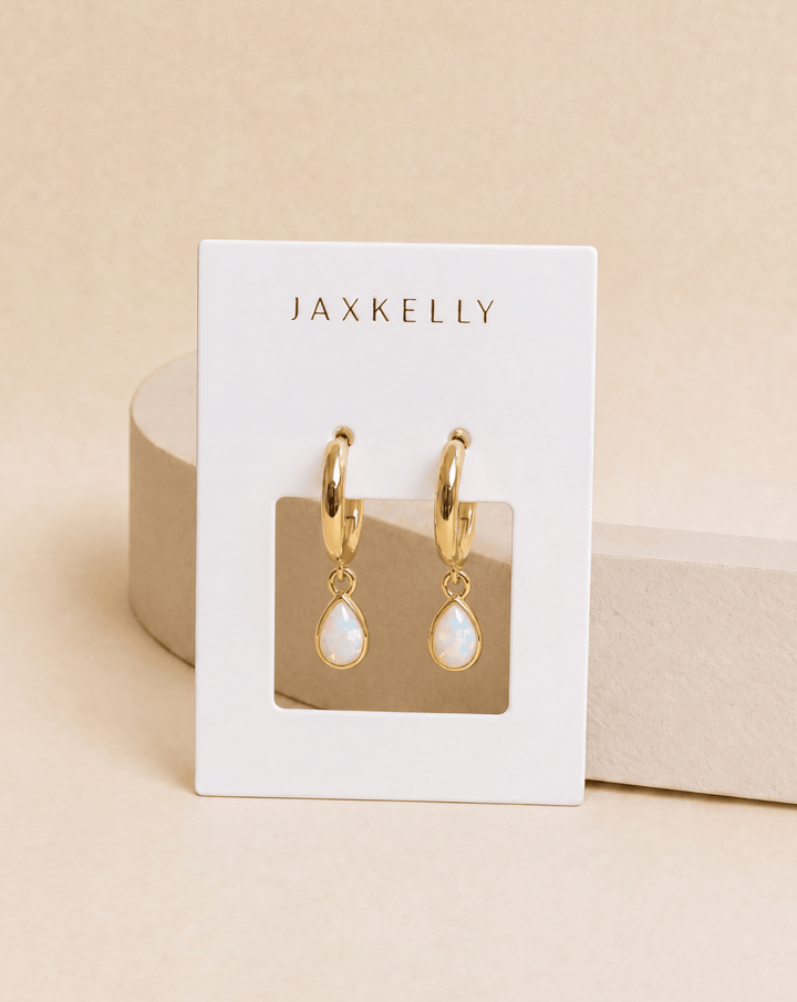 JaxKelly Fashion Teardrop Charm Hoop - White Opal