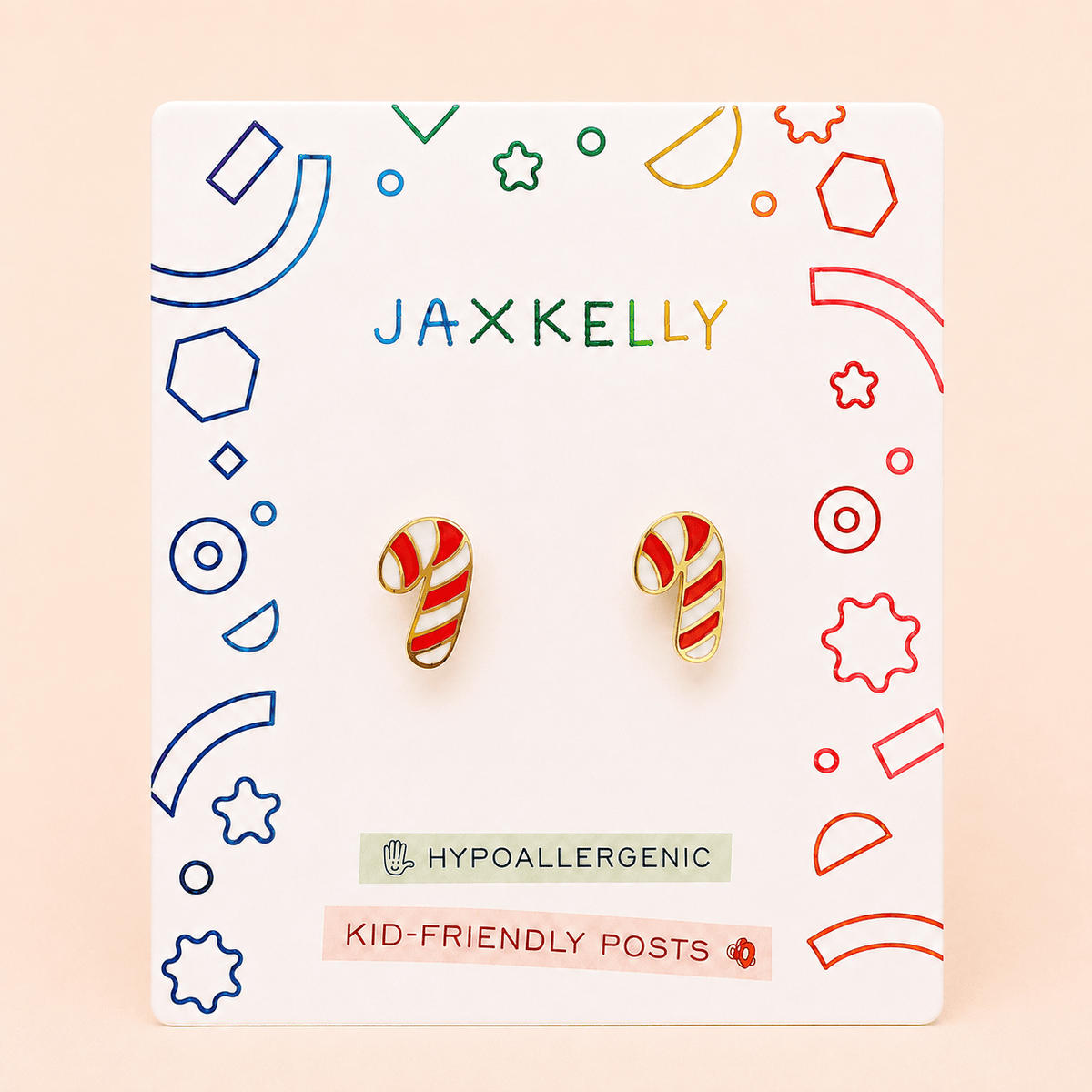 JaxKelly Holiday Candy Cane Enamel Flat Back Earrings