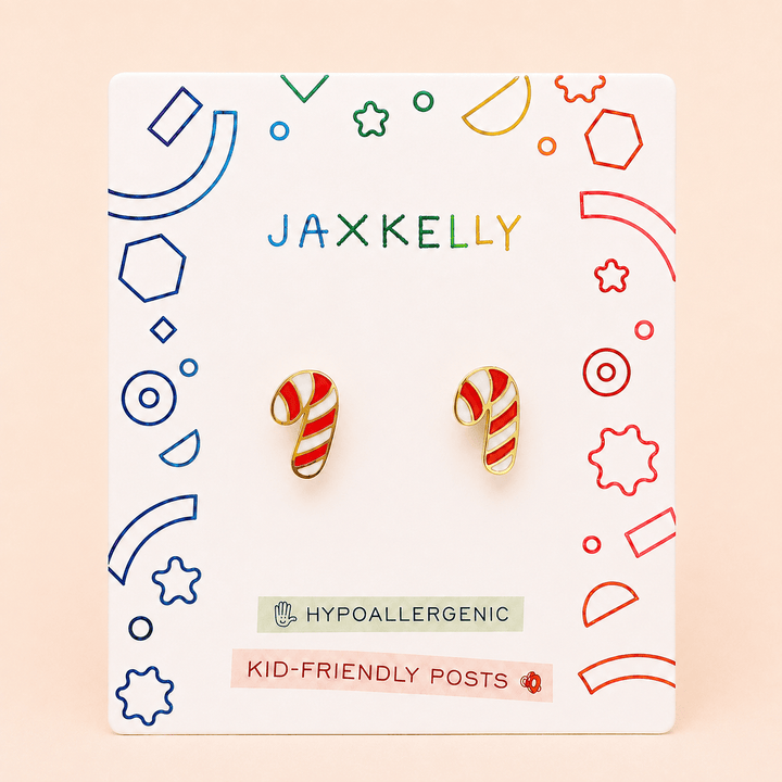 JaxKelly Holiday Candy Cane Enamel Flat Back Earrings