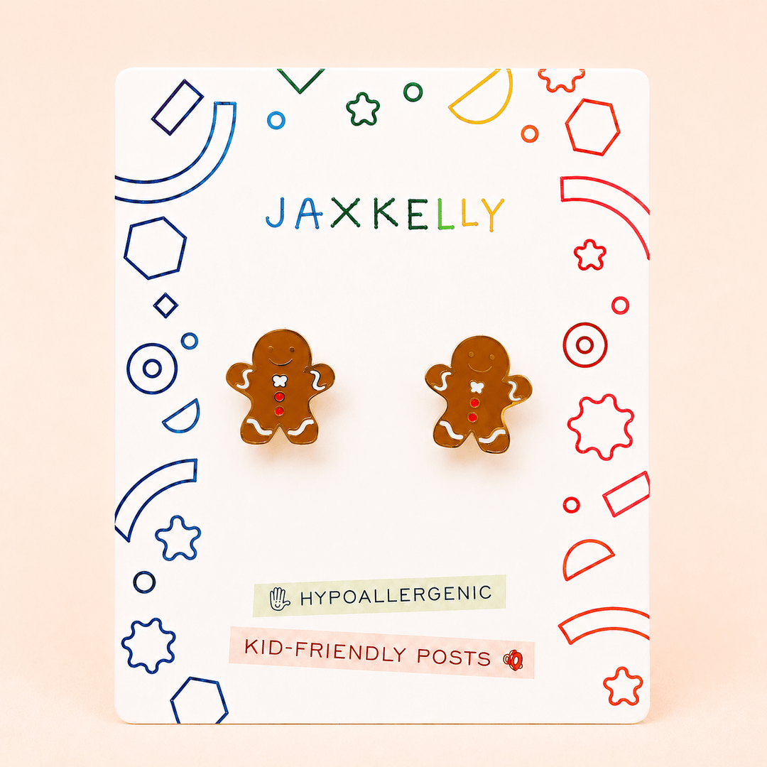 JaxKelly Holiday Gingerbread Man Enamel Flat Back Earrings