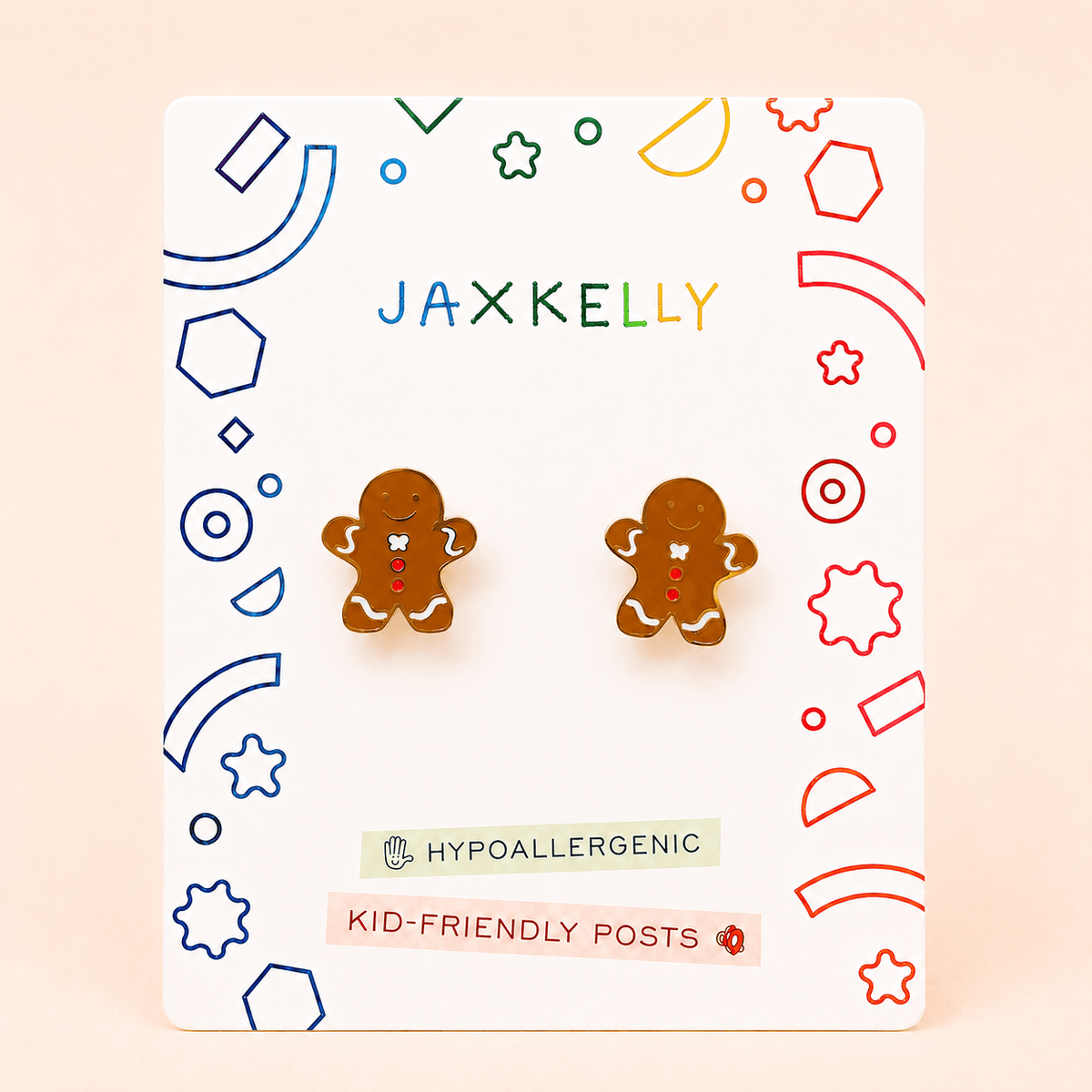 JaxKelly Holiday Gingerbread Man Enamel Flat Back Earrings