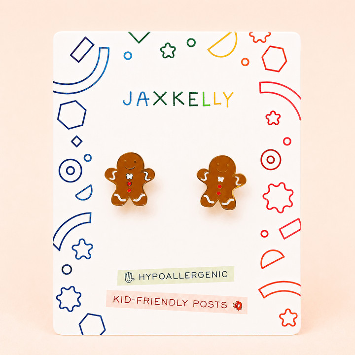 JaxKelly Holiday Gingerbread Man Enamel Flat Back Earrings