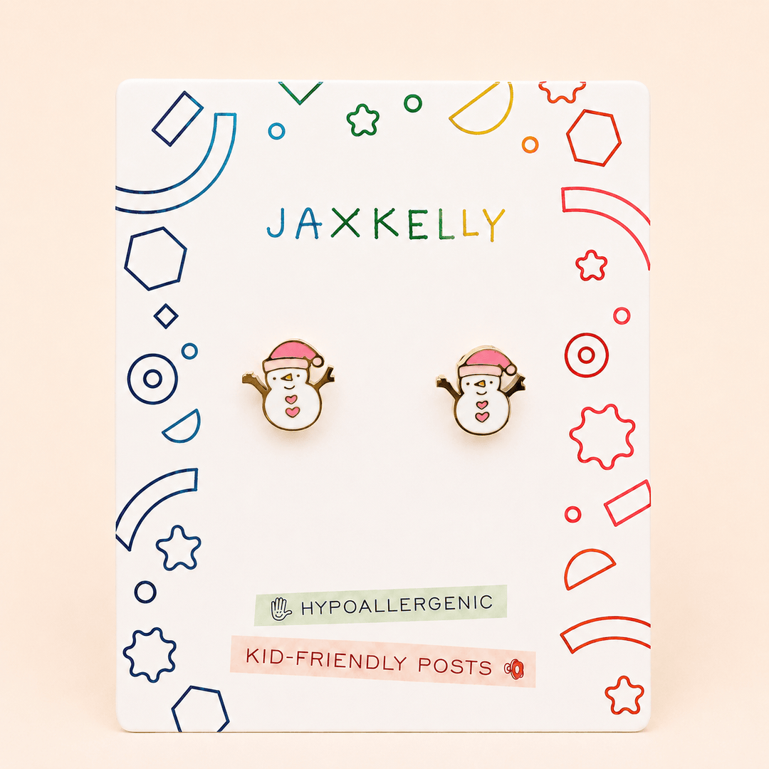 JaxKelly Holiday Snowman Enamel Flat Back Earrings