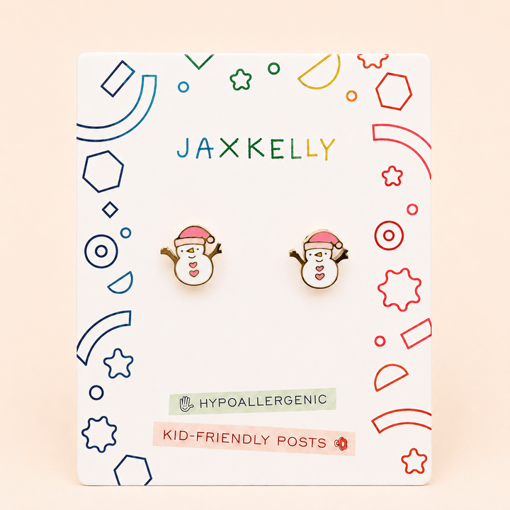 JaxKelly Holiday Snowman Enamel Flat Back Earrings