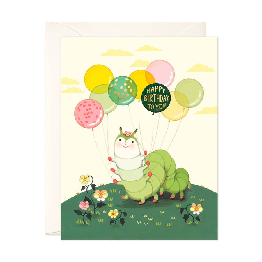 JooJoo Paper Card Caterpillar Balloons Birthday Card