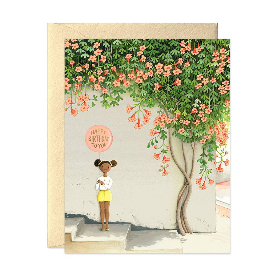 JooJoo Paper Card Girl Under Vine Birthday Card