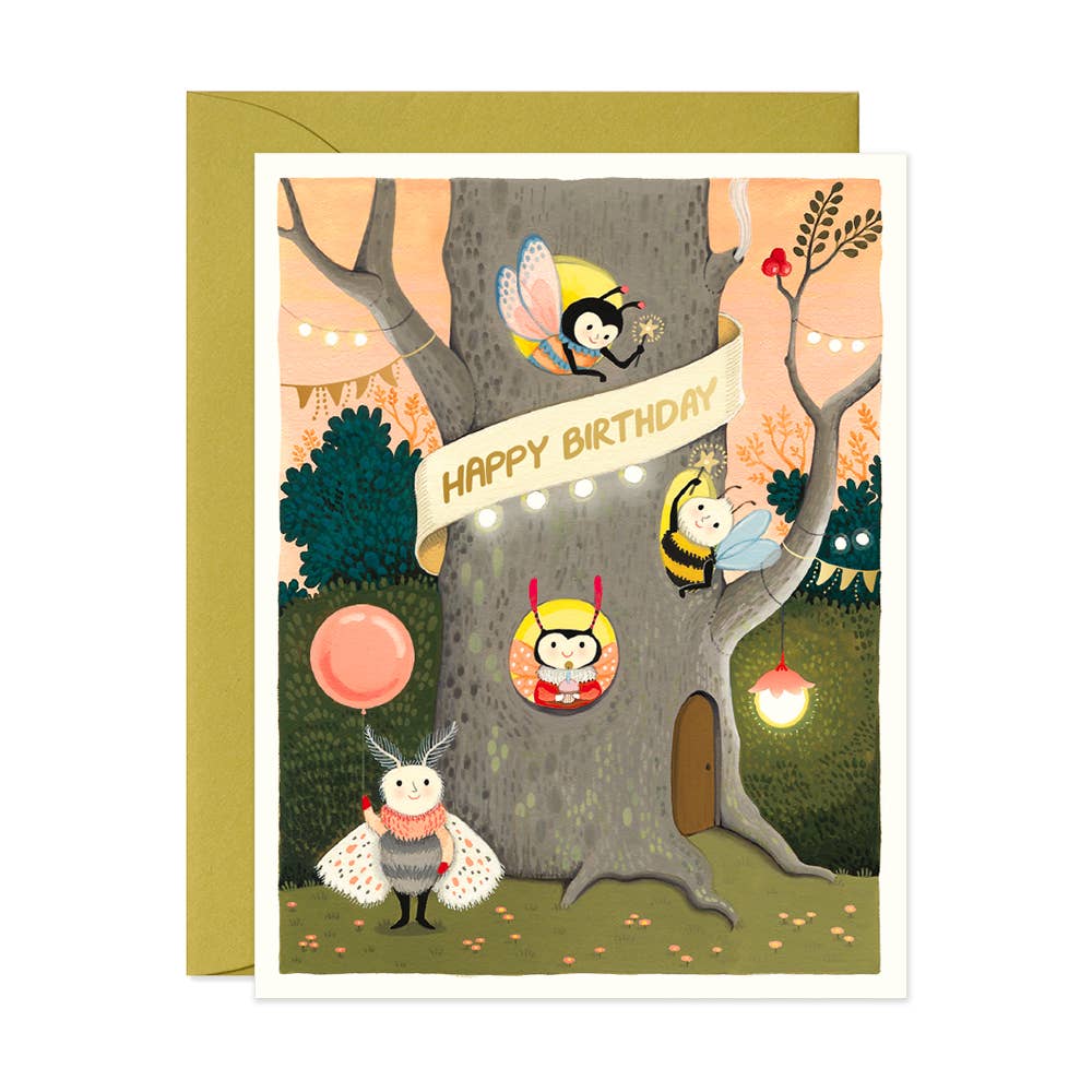 JooJoo Paper Card Tree Apartment Birthday Greeting Card