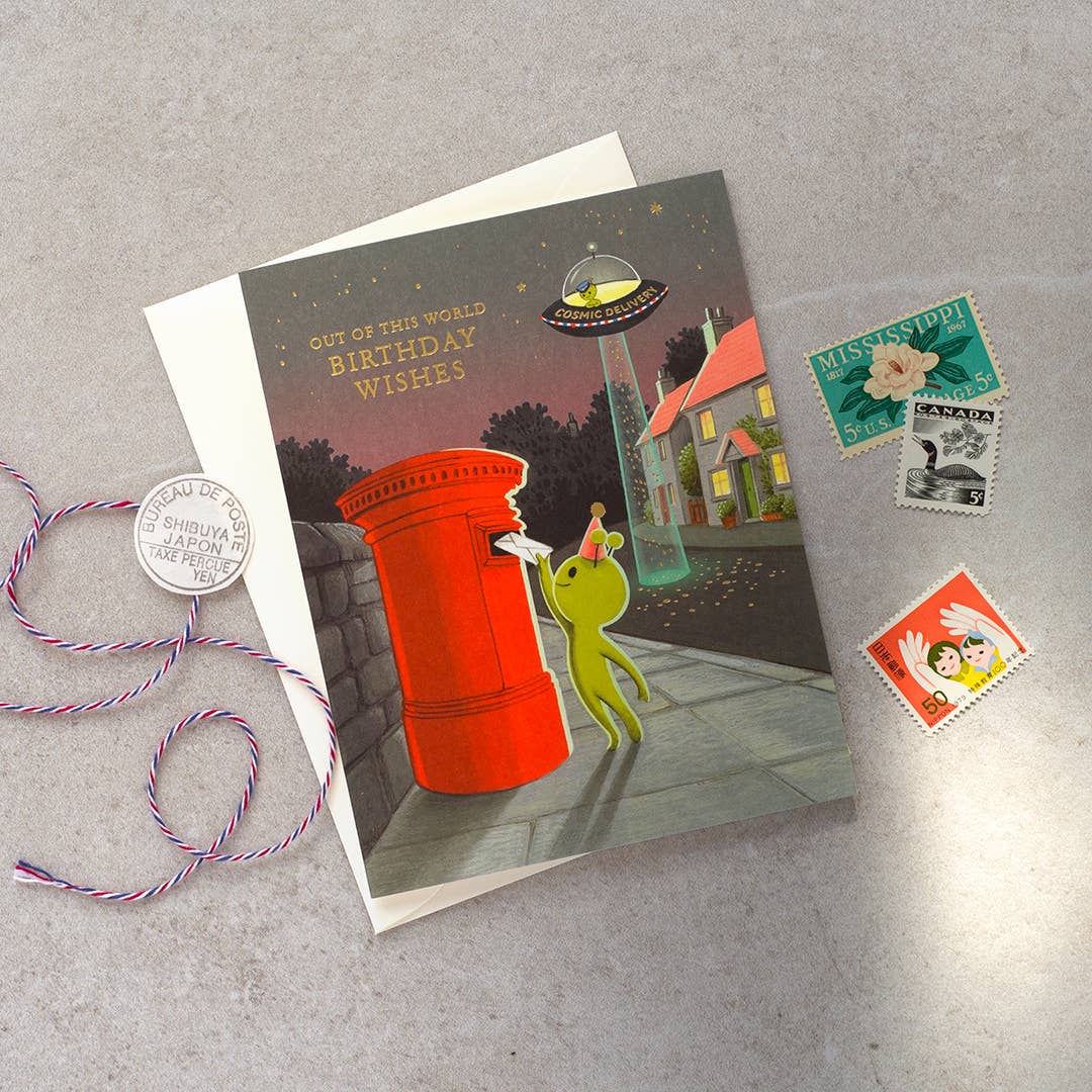 JooJoo Paper Cards Alien Mail Drop Birthday Greeting Card
