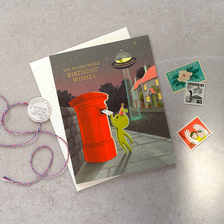 JooJoo Paper Cards Alien Mail Drop Birthday Greeting Card