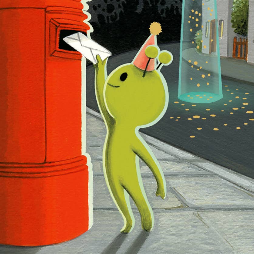JooJoo Paper Cards Alien Mail Drop Birthday Greeting Card