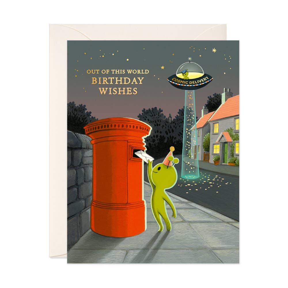 JooJoo Paper Cards Alien Mail Drop Birthday Greeting Card