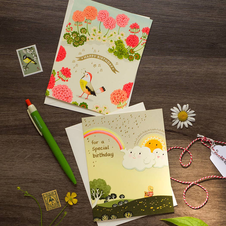 JooJoo Paper Cards Geranium and Bird Birthday Greeting Card