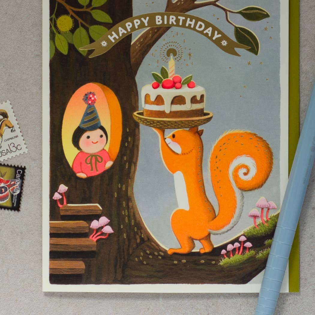 JooJoo Paper Cards Squirrel’s Cake Birthday Greeting Card