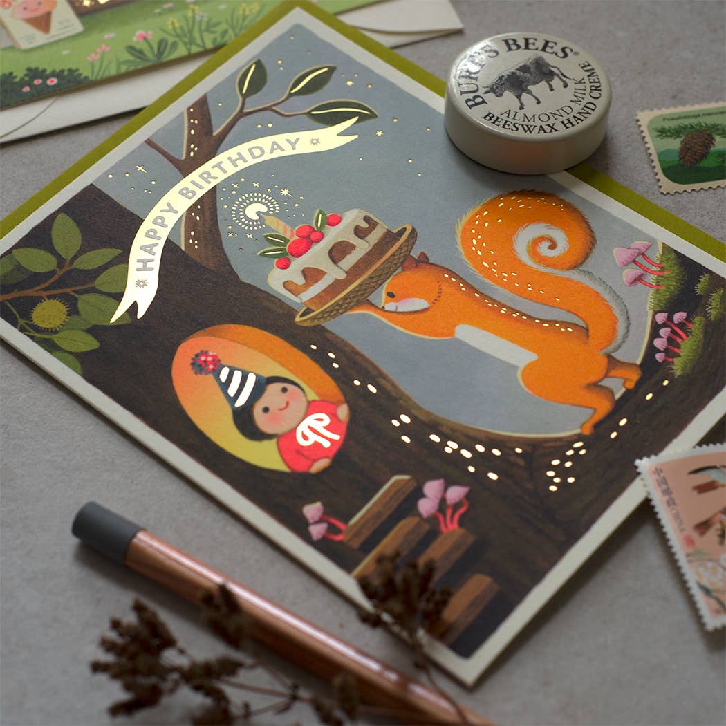 JooJoo Paper Cards Squirrel’s Cake Birthday Greeting Card