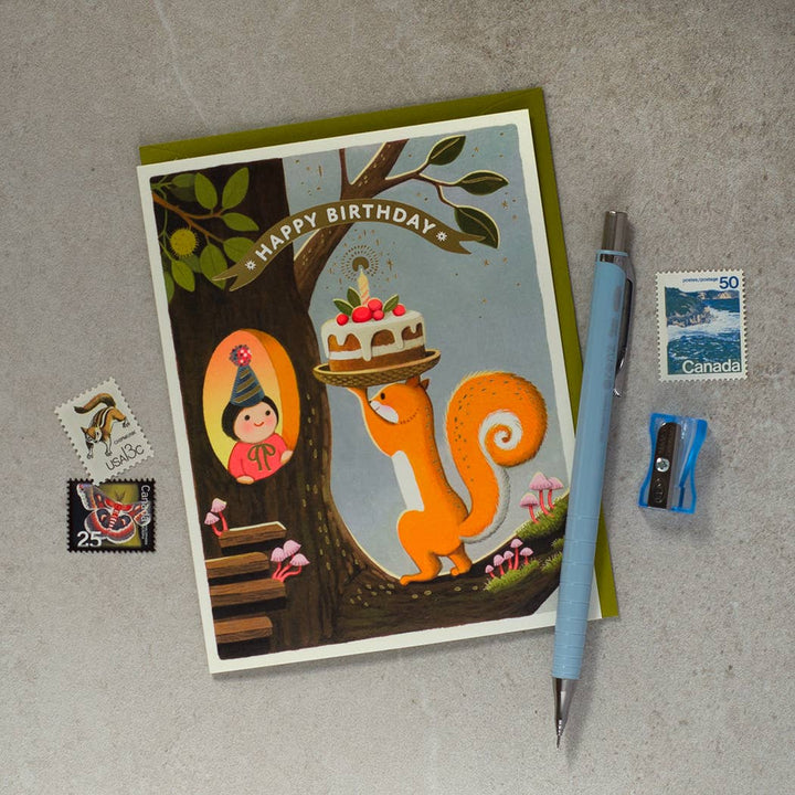 JooJoo Paper Cards Squirrel’s Cake Birthday Greeting Card