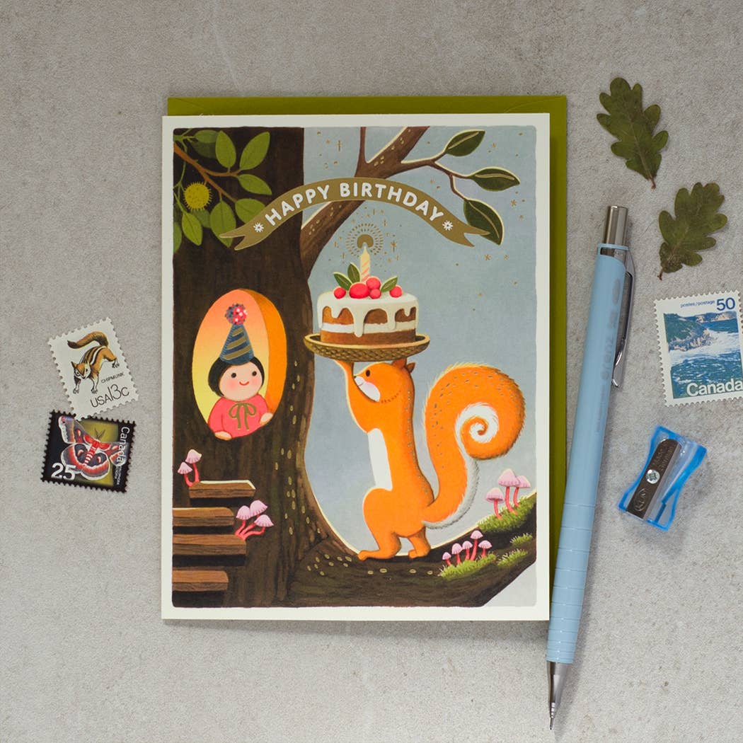 JooJoo Paper Cards Squirrel’s Cake Birthday Greeting Card