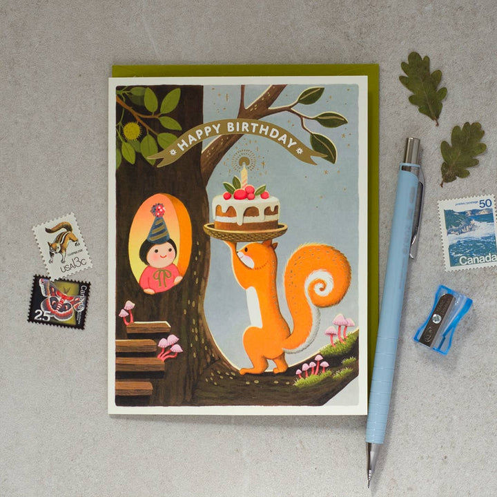 JooJoo Paper Cards Squirrel’s Cake Birthday Greeting Card