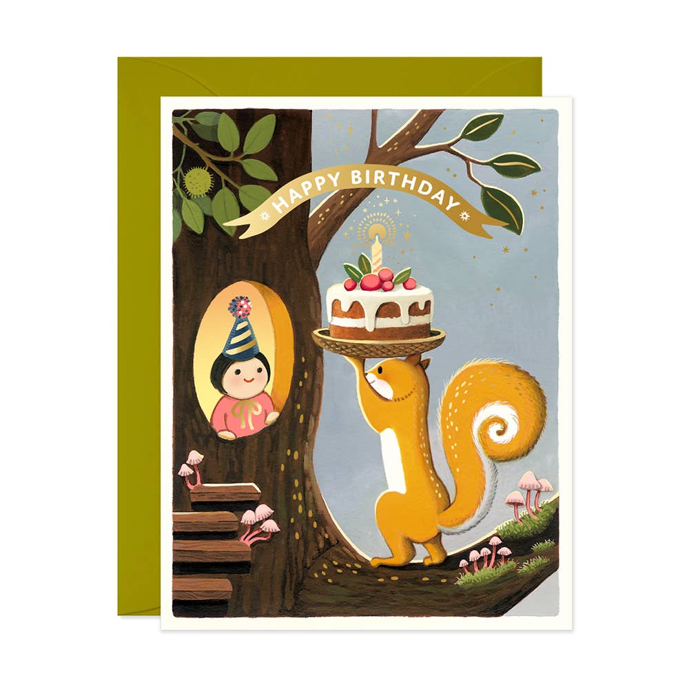 JooJoo Paper Cards Squirrel’s Cake Birthday Greeting Card